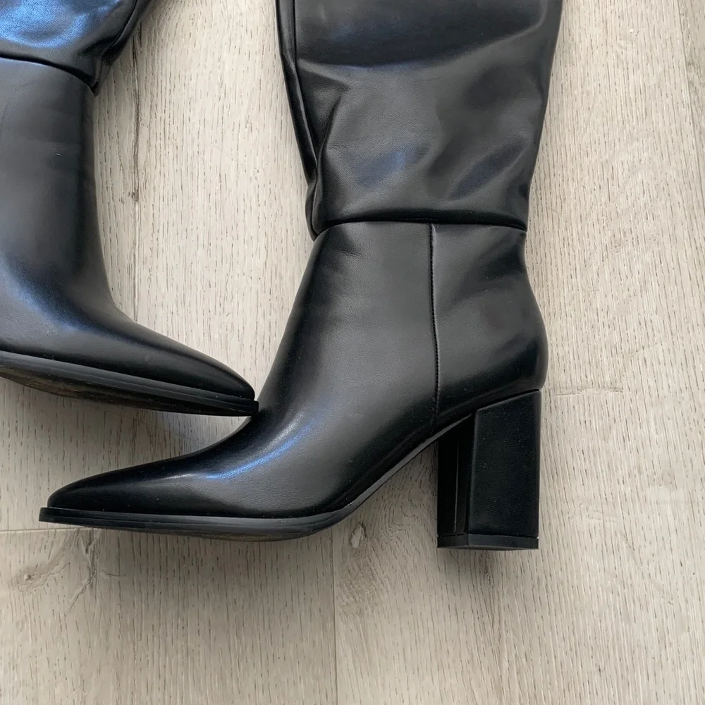 Top walks‎ tall boot faux leather size 8 black classic pointy toe block heels - Picture 2 of 8